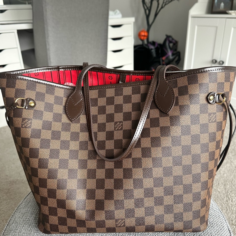 Louis Vuitton Damier Ebene Tote with Red Interior